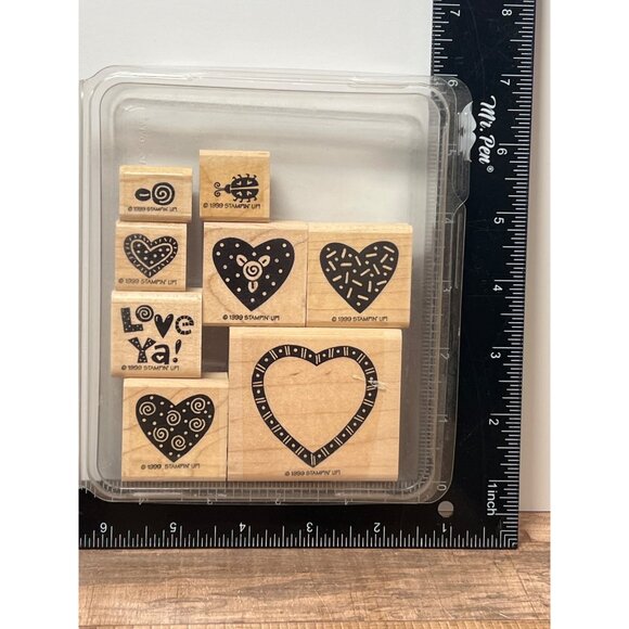 1999 STAMPIN' UP! Love Ya Wood Mounted Rubber Stamp set of 8 - Picture 1 of 4